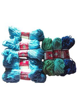 Aunt Lydia's Heavy Rug Yarn 70 Yards (8) Blue/Green Skeins 75% Rayon 25% Cotton